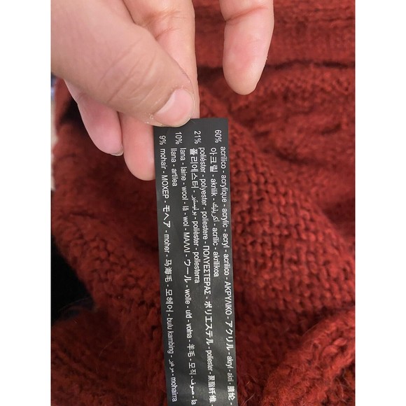 Zara Duster Cardigan Sweater Burgundy Size M Cable Knit Open Front Wool Mohair - Picture 2 of 7